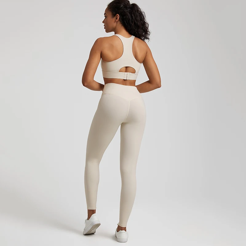 Naked Feel High Stretch Yoga Set Workout Clothes Fitness Women Tracksuit Adjustable Hook Tank Bra Gym Leggings 2pcs Sports Suits