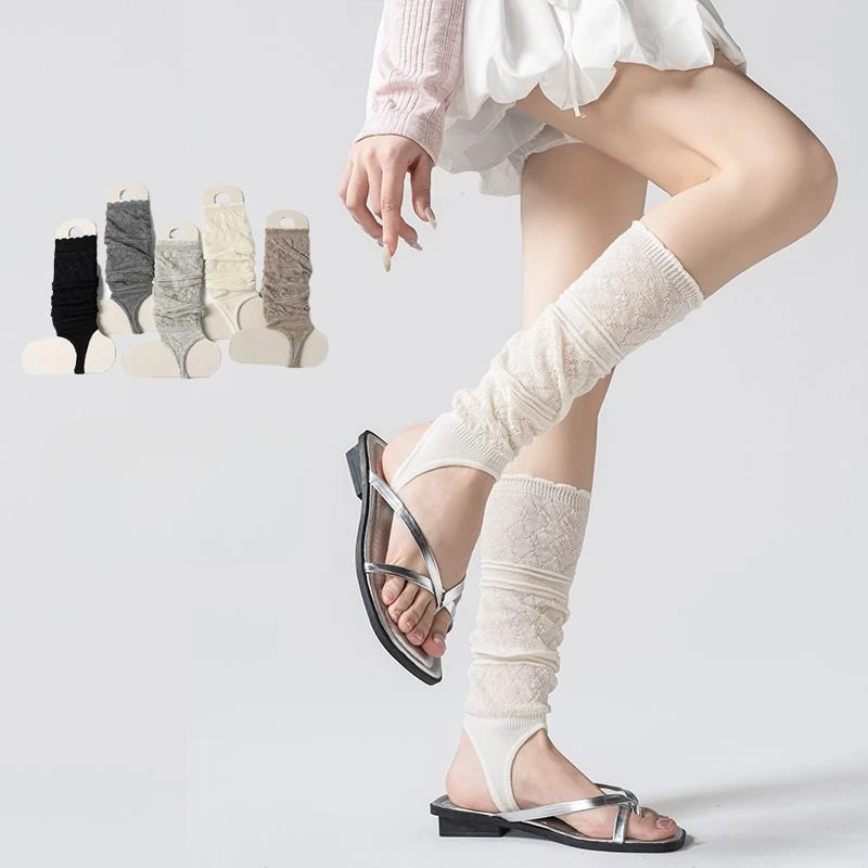 Japanese Retro Hollow Out Leg Warmers Spring Summer Cotton Thin Breathable Loose Long Socks Women Girls Solid Color Foot Covers