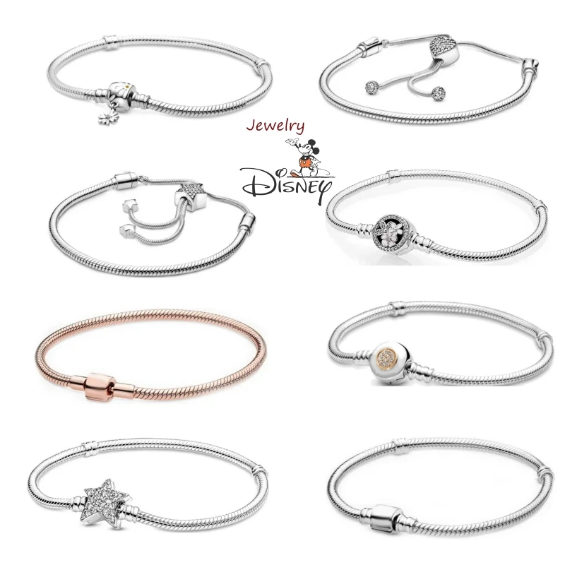 New Original  DIY Jewelry Rose Moments Pave Wishful Heart Clasp Snake Chain Bracelet Suitable For Bangle Plated Charm