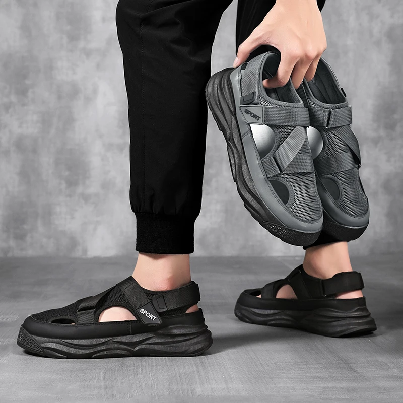 Summer Cave Casual Sandals for Men 2024 New Baotou Sports Shoes Men\'s Dad Driving Sandals for Male Beach Shoes Platform Sandals