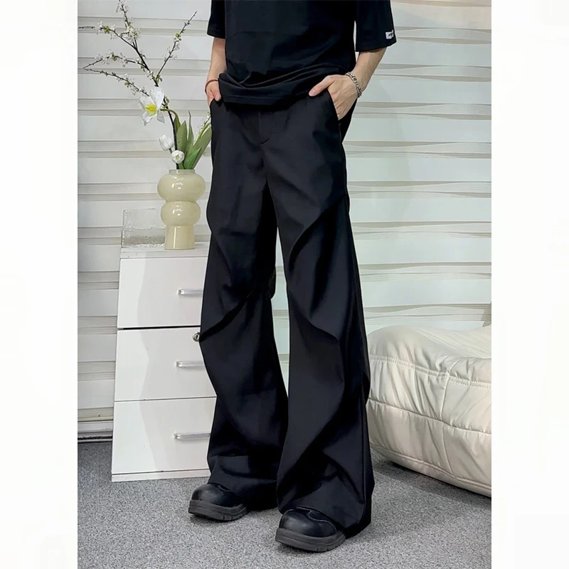 

Bla Pleated Men's Casual Pants Spring Season Drapey High-End Feeling Cleanfit Flared Long Trousers Casual Straight Leg Jeans