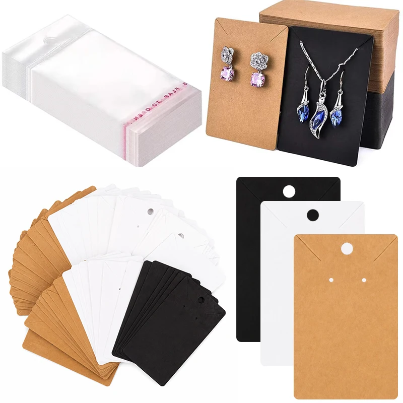 100Set Jewelry Presentation Cards with Hanging Bags 3 Colors Available Suitable for Necklace Earrings Storage Boutique Props ZYF