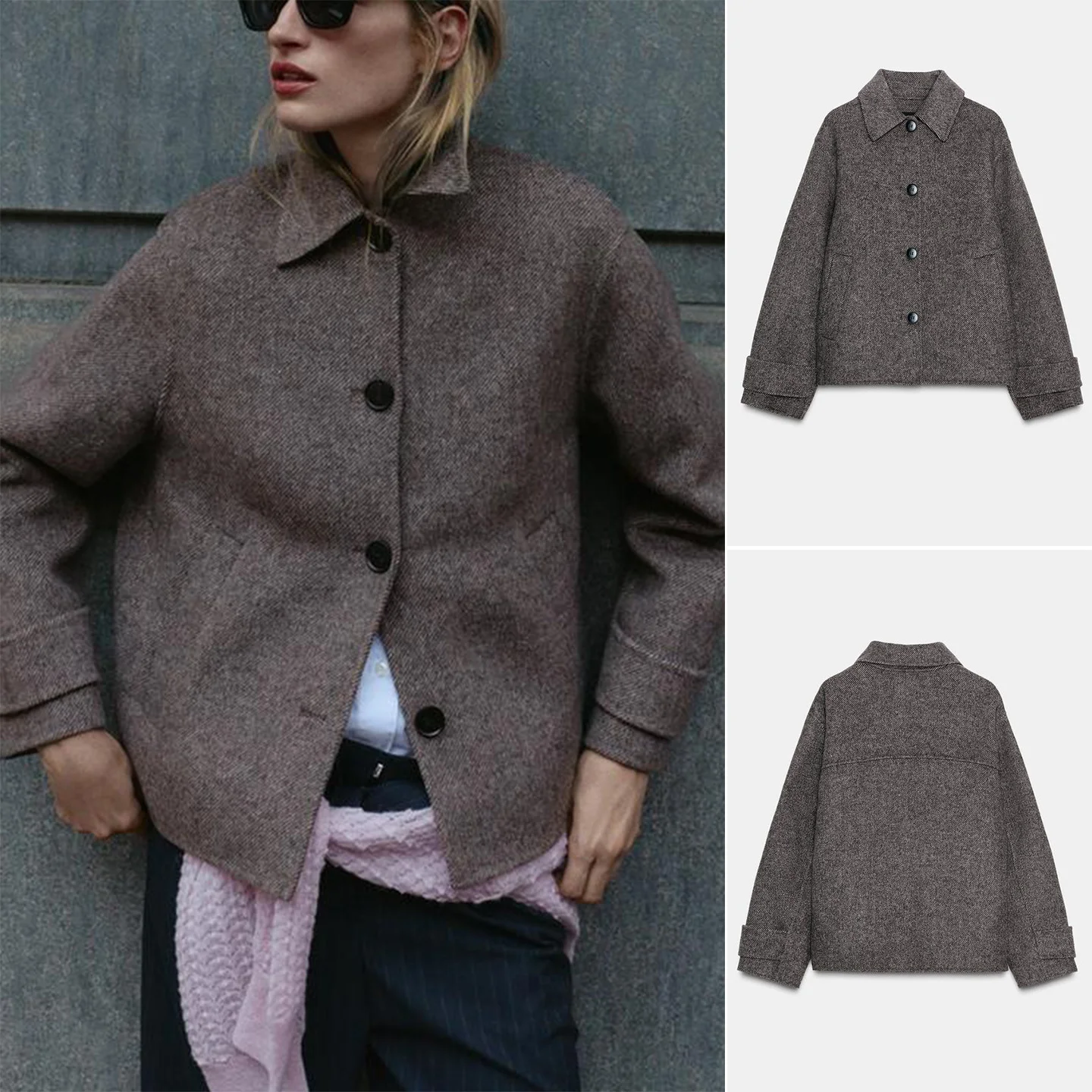 

Осенне-зимнее женское длинное пальто из смешанного волокна с воротником-стойкой, повседневное свободное пальто из хлопка, полиэстера с ромбовидным узором