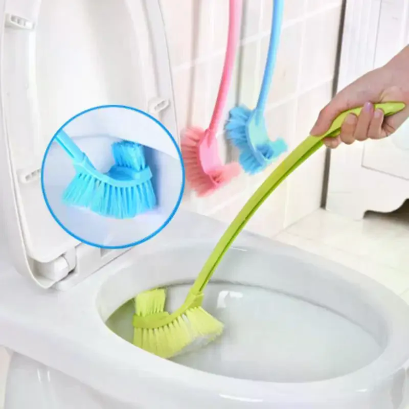 Curved Toilet Brush With Stiff Dense Bristles Nonslip Long Handle Perfect For Household Bathroom Deep Cleaning Scrub