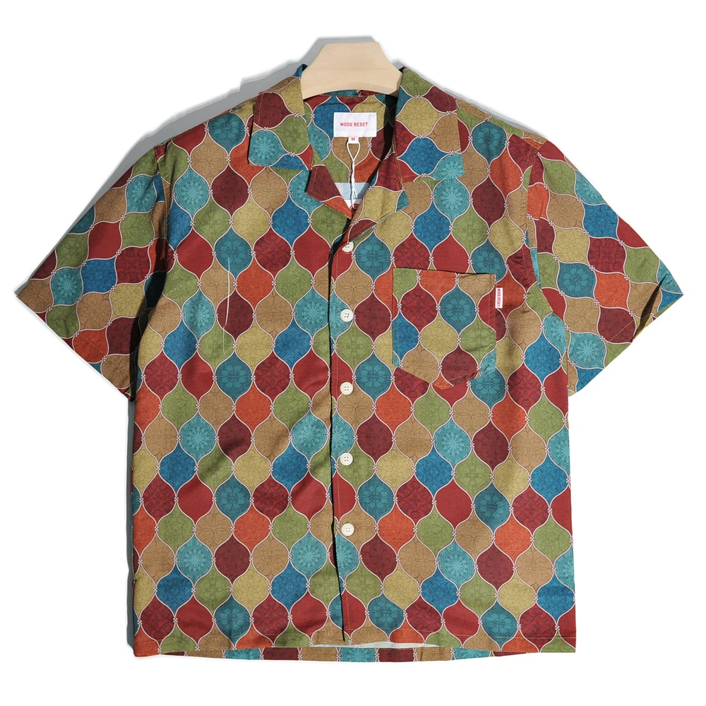 

Loose Cuban Collar Hawaii Print ort Sve irt Youth Summer Faion American Sle Casual Polyester Fiber Waed irt