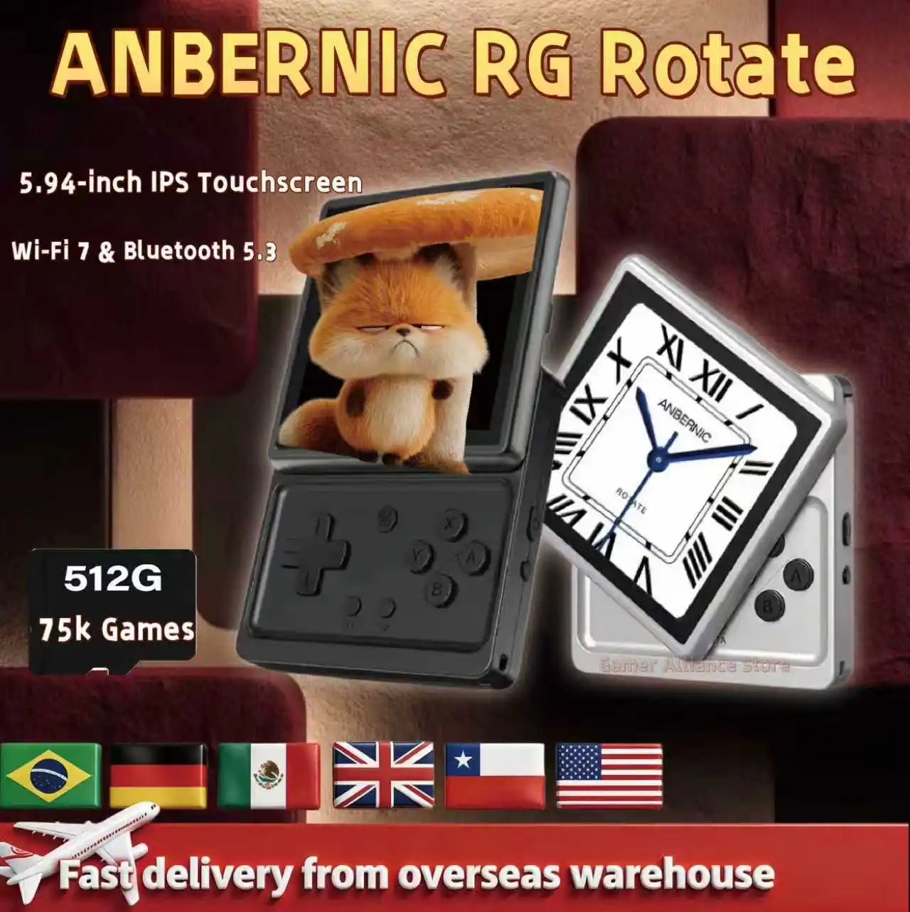 

ANBERNIC RG Rotate Rotatable Square Screen Handheld Game Console 3.5 Inch 720×720 IPS Touchscreen T618 Android 12 Retro Game Pla