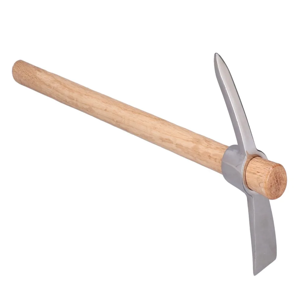 Durable Stainless Steel Hand Cultivator Wooden Handle Dual Head Garden Hoe Detachable Design Silver Garden Mattock