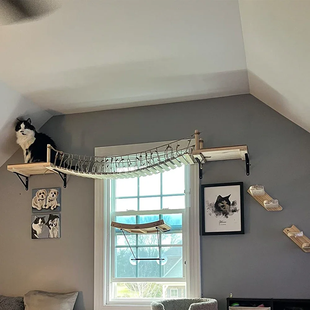Puente colgante para gatos en madera maciza con escalera de sisal - imagen 3