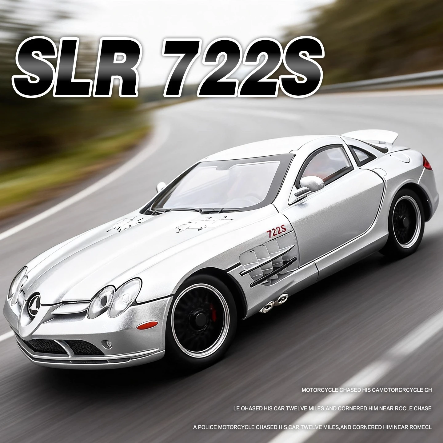 1:24 SLR 722S おもちゃのスポーツカーモデル金属ダイキャストサウンドライトプルバックドアオープン車両モデル装飾品ギフト