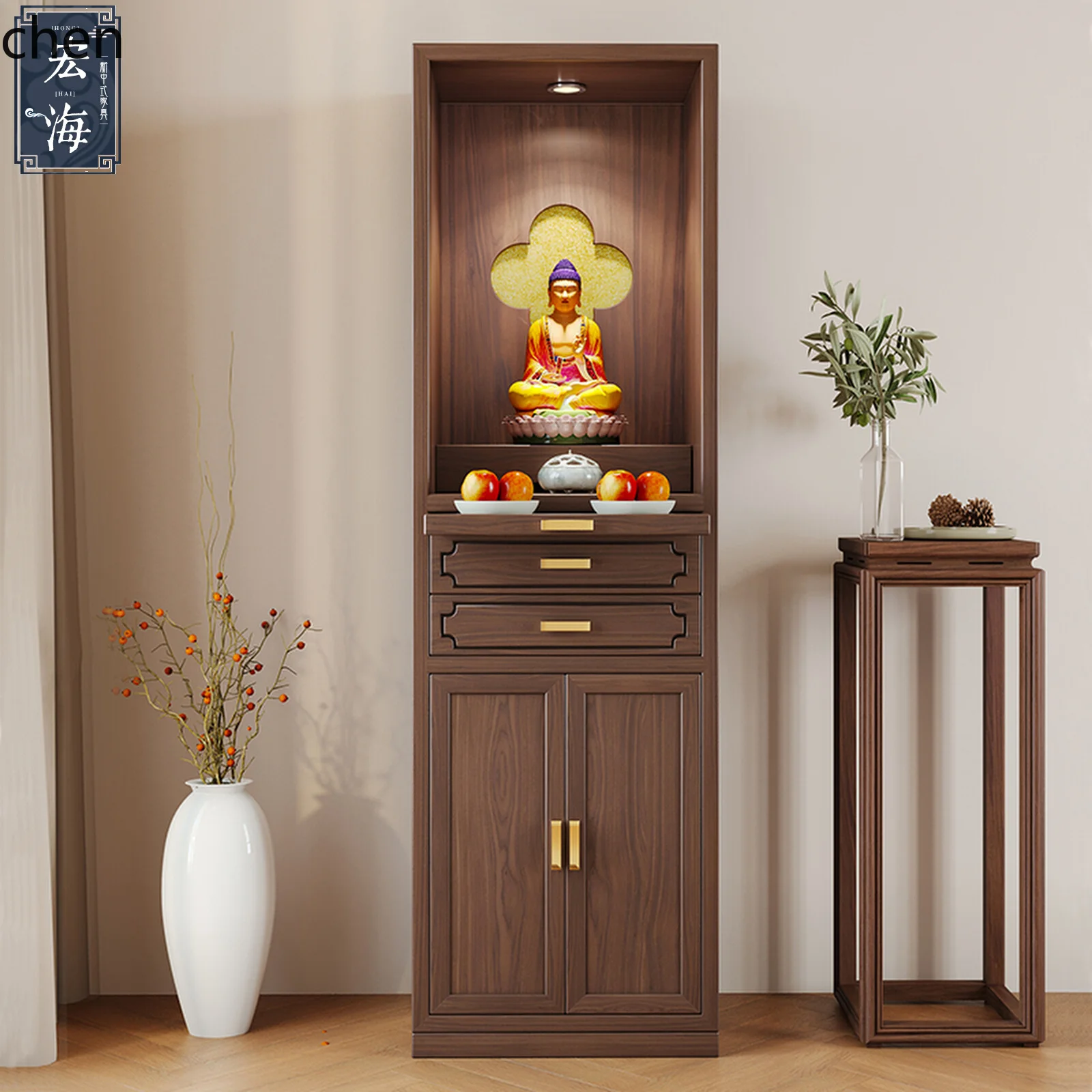 

LXC shrine vertical cabinet Solid wood offering table Shentai Household Bodhisattva God of Wealth offering Buddhist cabinet