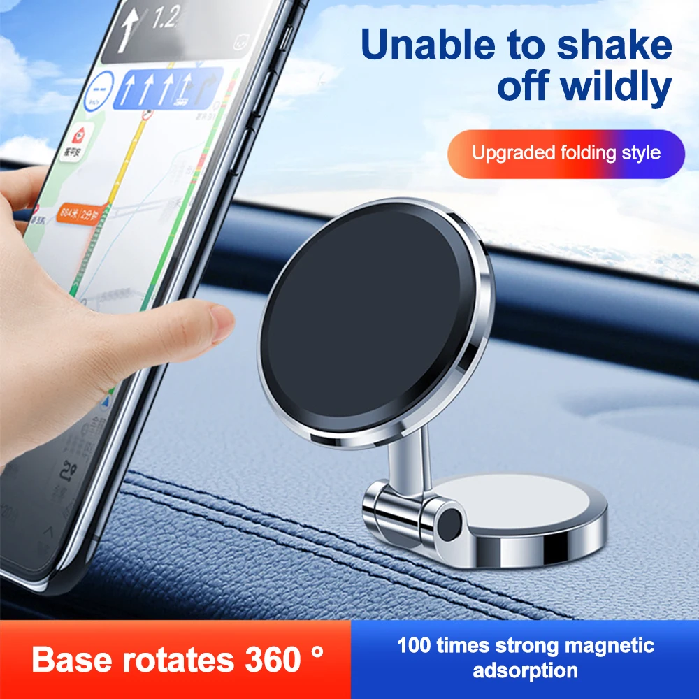 Universal Car Bracket Magnetic Cell Phone Holder Aluminum Alloy Folding Bracket for MagSafe 360° Adjustable for iPhone Xiaomi