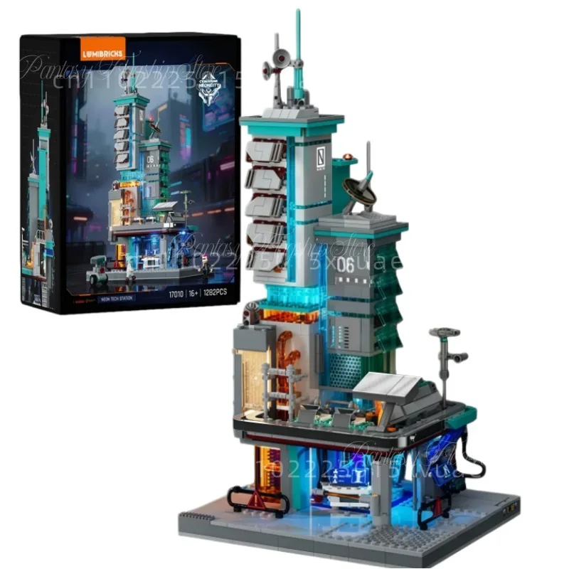 New Data Workstation Building Blocks Cyberpunk Series Assembling Toy Model Street View Large Collectible Desktop Decoration Gift