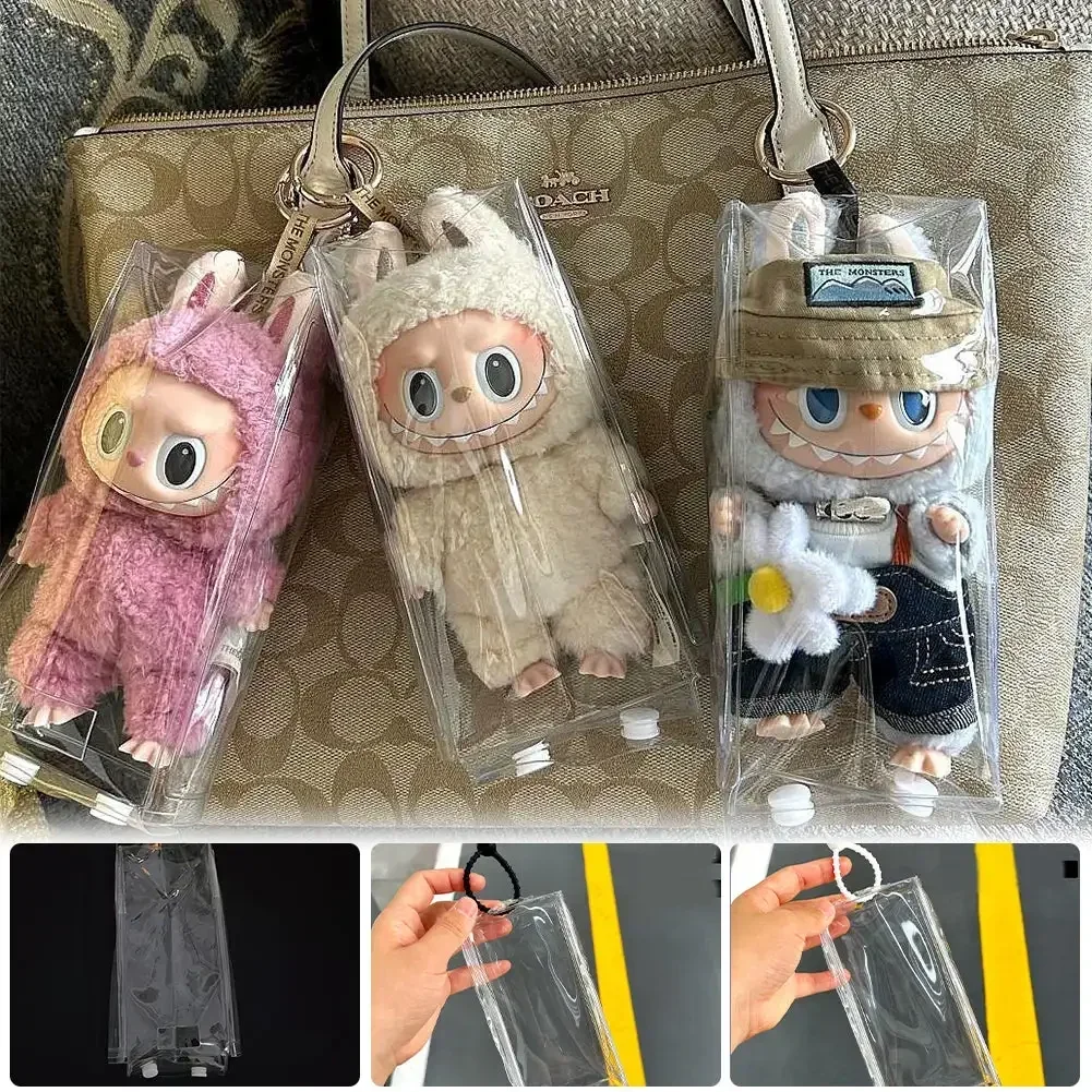 15cm Transparent Pain Pack for labubu Pendant Protective Cover Doll Plush Dustproof Bag Hanging Bag