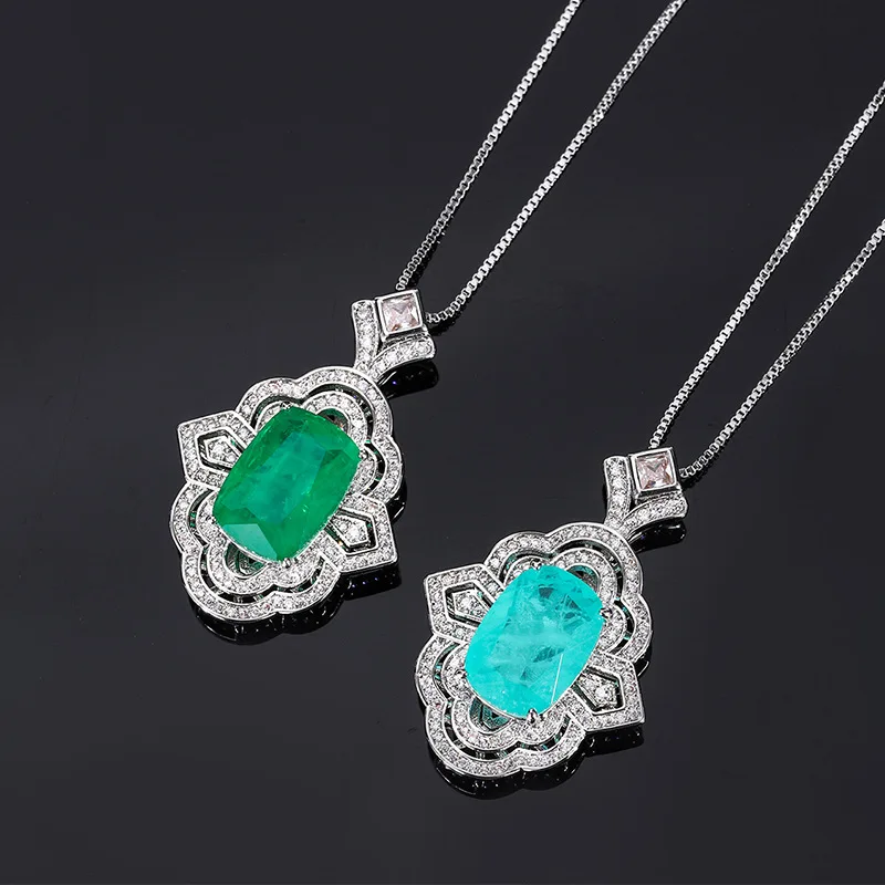 New High-end Jewelry Fashionable High-end Emerald Paraiba High-end Printed Women's Pendant Necklace Main Stone