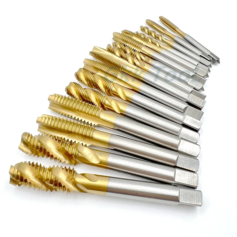 10pcs HSS Tap Coating Screw Machine Tap M2-M20 Titanium-plated Drill Bit CNC Tool Spiral Straight Flute Nitriding Hardening