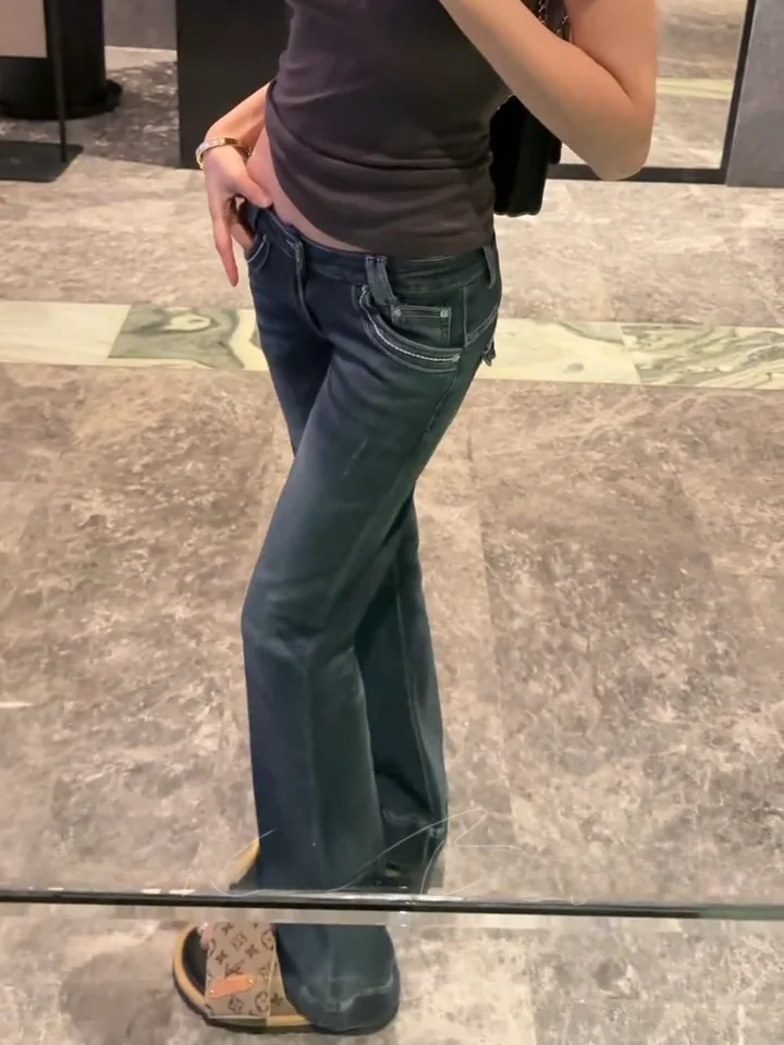 

Retro Waed Low Waist Bell Bot Jeans Sexy Slimming Women's Denim Jeans Early Ancient Vintage Beautiful Curve American Sle