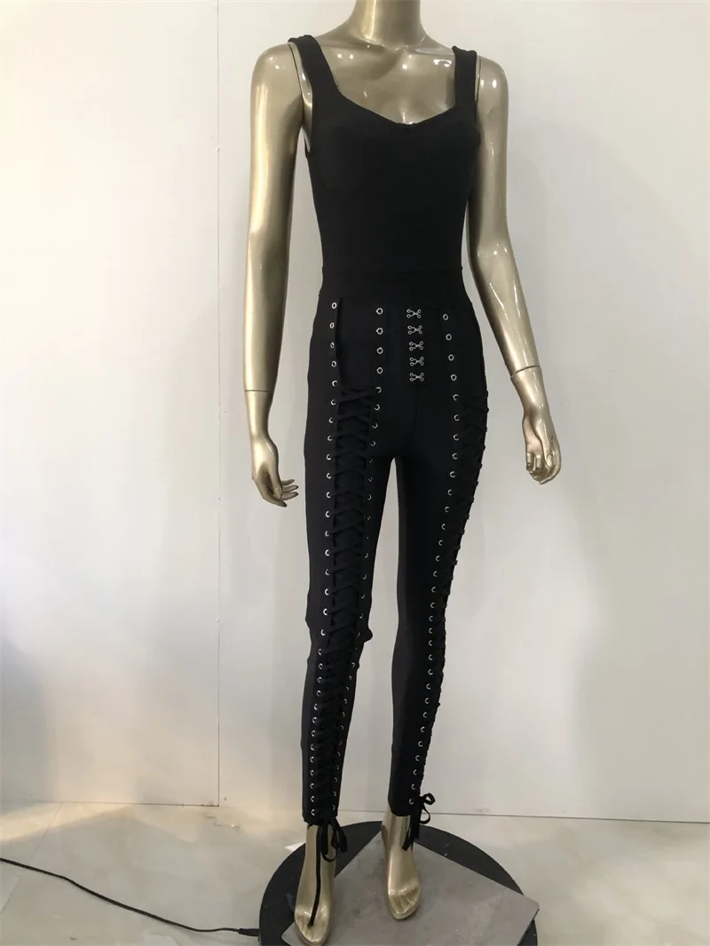 Strapless Bandage Vrouwen Jumpsuit Unieke Twee Strikken Strakke Taille Rugloze Broek Elegante Mouwloze Kanten Kokerbroek Nieuwste Op Voorraad