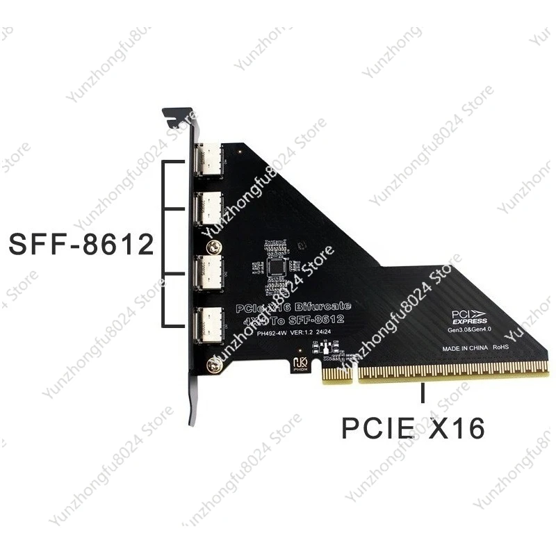 

PCIe X16 Split 4 Port SFF8611 & 8612 Oculink Expansion Card External U.2SSD External Graphics Card