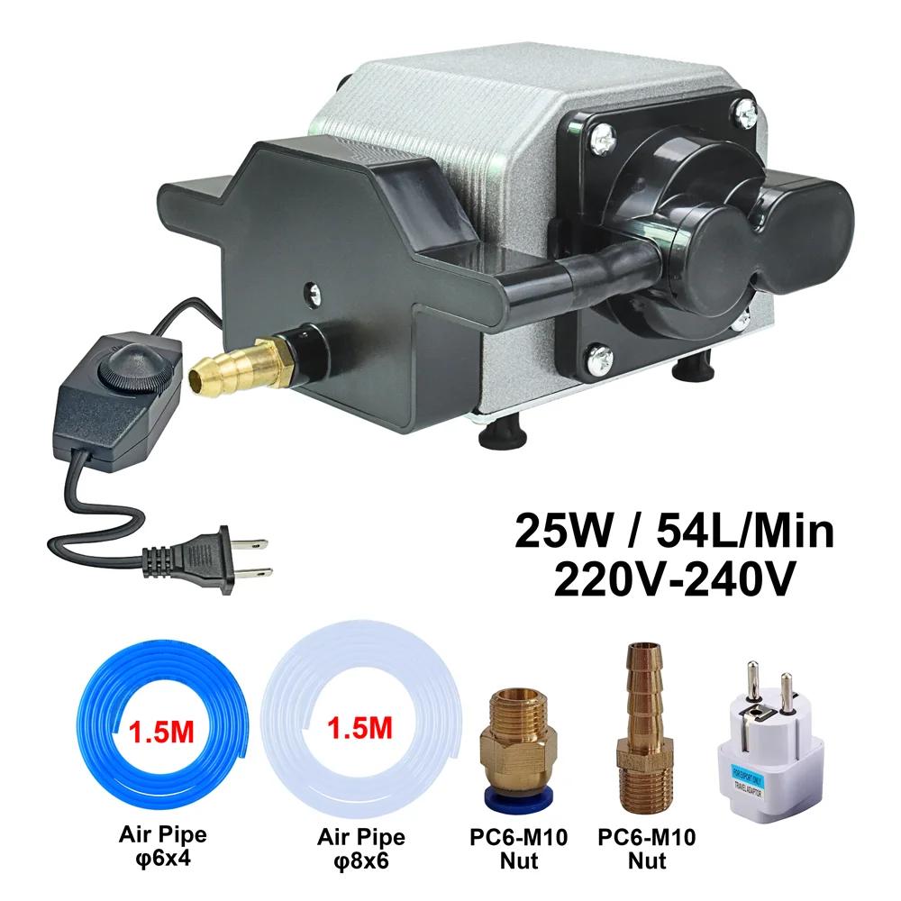 Laser Air Assist Pump for Engraver Cutter 25W 220V Air Compressor for CNC Engraving Cutting Machines Adjustable Airflow 54L/Min