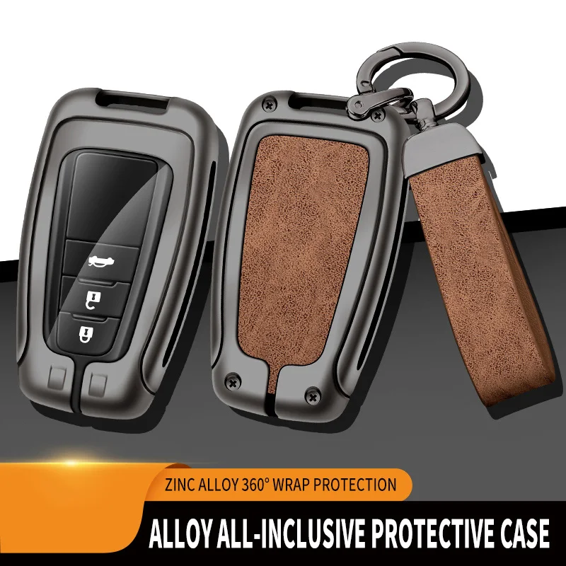 

Leather Zinc Alloy Car Key Case For Toyota Avanza Raize Yaris Hilux Fortuner Land Cruiser Camry Protector Key Fob Accessories