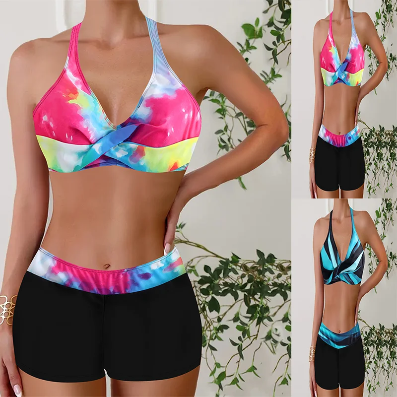 

Комплекты танкини с цветочным принтом и V-образным вырезом, летний сексуальный купальник из двух частей бикини, женские купальники и одежда, модная пляжная одежда