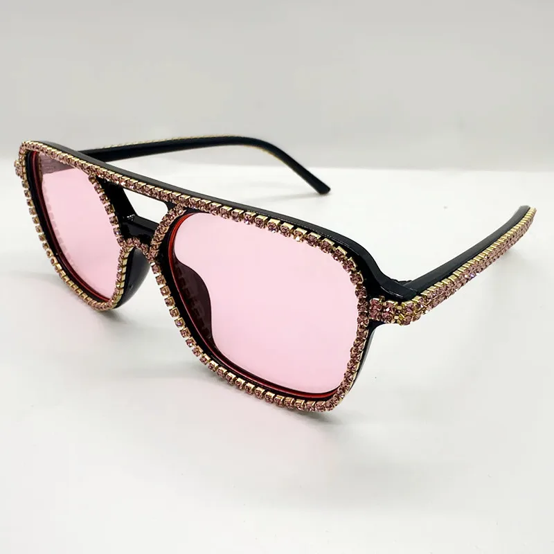 Neue Quadratische Doppel Brücken Diamant Sonnenbrille Frauen Mode Candy Farbe Strass Sonnenbrille Weibliche Shades UV400 Brillen – Detail 19
