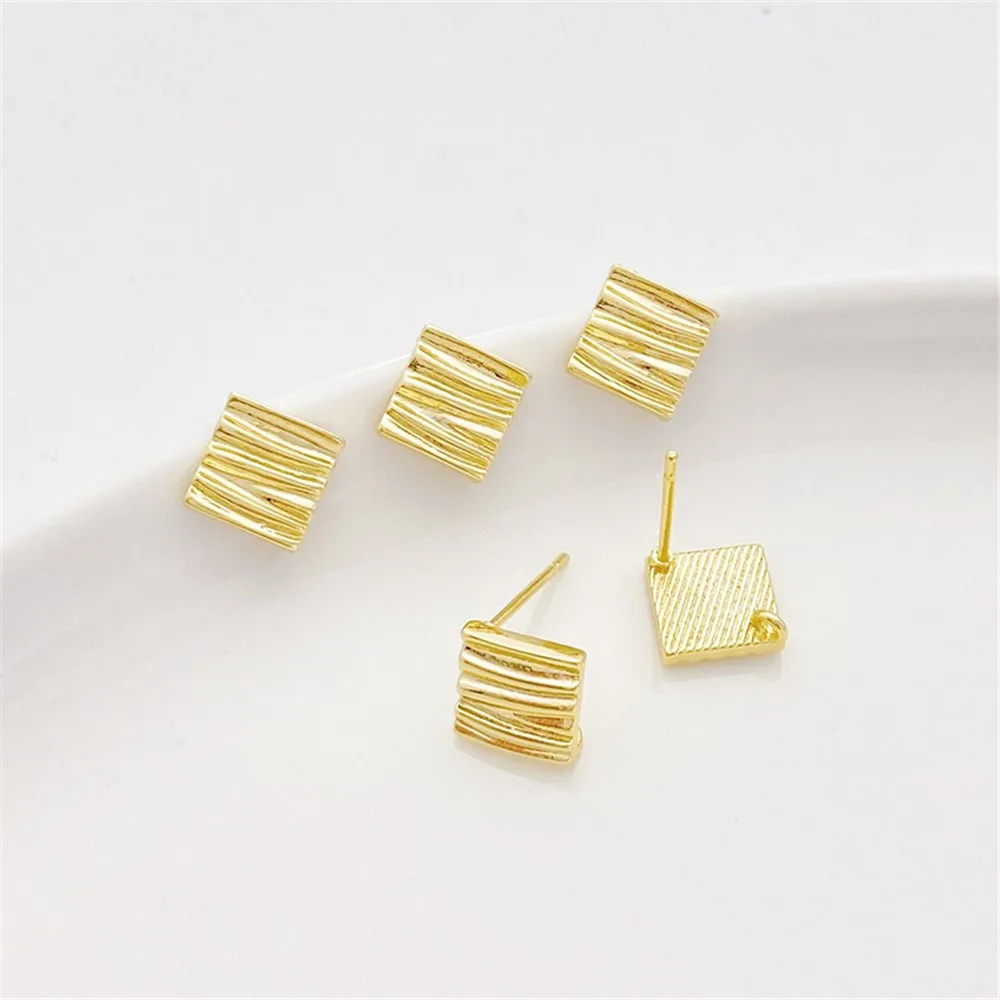 14K Gold-plated Striped Box with Rings Earrings 925 Silver Needle Handmade Diy Earrings Accessories E092