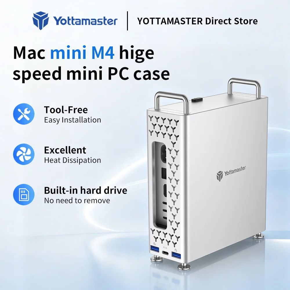 Yottamaster M4 Dock 5 in 1 Mac mini M4 Hub with NVMe SSD Enclosure USB-A 10Gbps SD/TF 8TB Storage Expansion Mac mini M4/M4 Pro