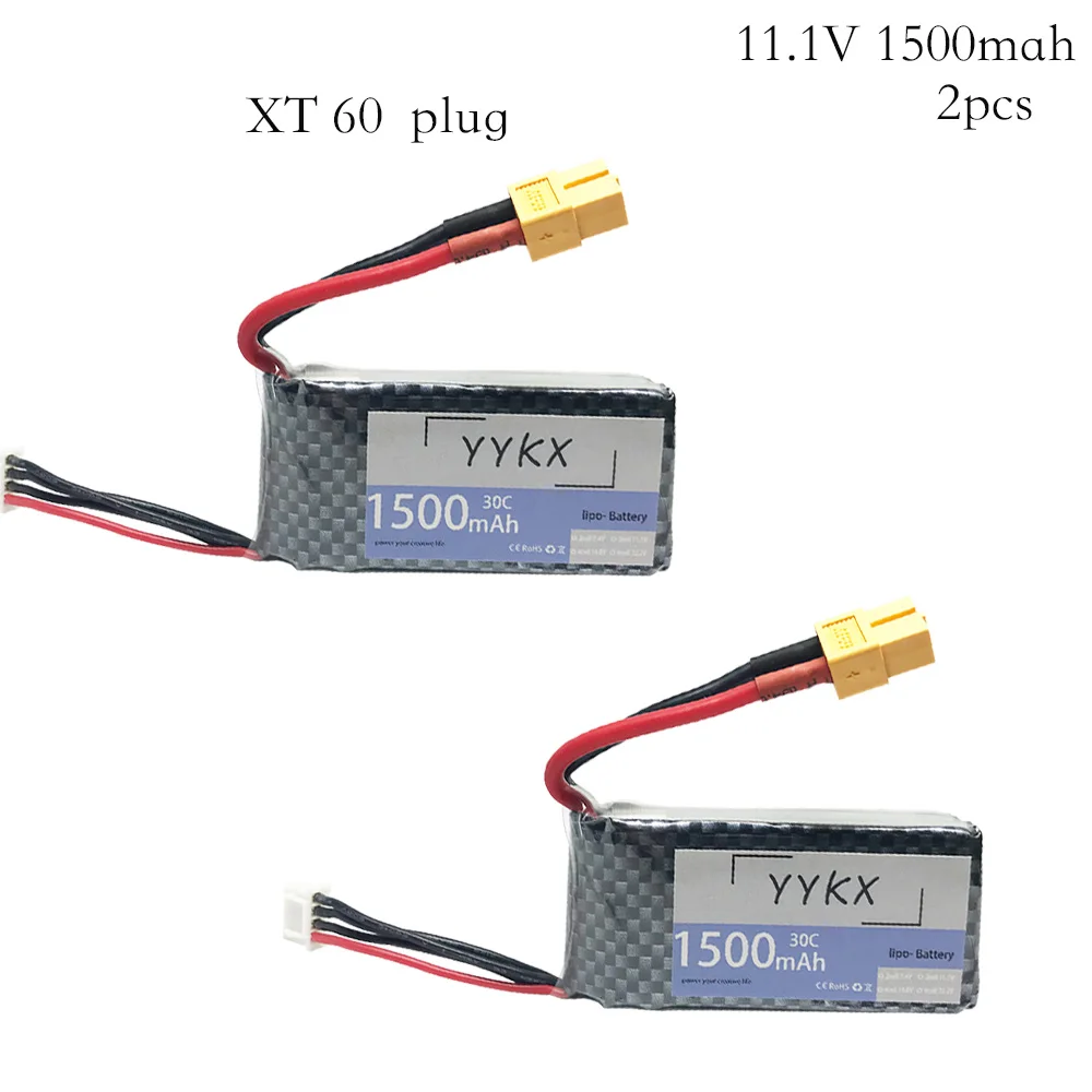 2pcs/lot 11.1v 1500mAh 30C High Power LiPo Battery T/XT60/Plug 11.1 v Rechargeable Lipo Battery For RC Car Airplane Helicopter