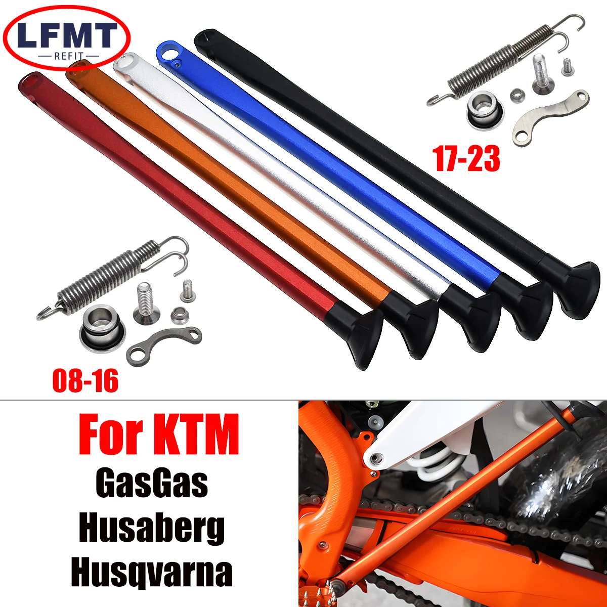 오토바이 CNC 주차 사이드 스탠드, KTM 125-500, XC, XCW, XCF, XCFW, EXC, EXCF, TPI, 6 일, Husqvarna 가스 가스용, 용수철 키트 포함 킥 스탠드