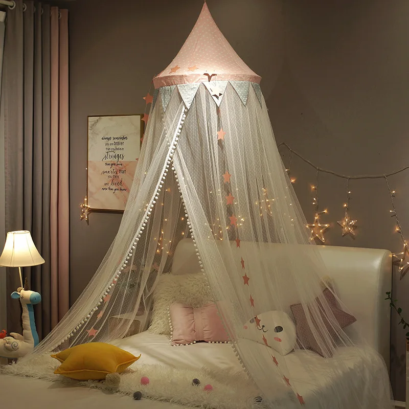 Kid Bed Curtain Canopy Baby Room Mosquito Net Decoration Girl Bedroom Accessories  Round Crib Netting Hanging Tent Baldach