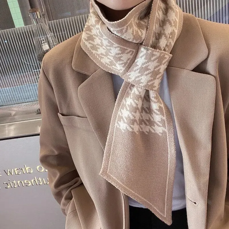 Double Knit Instant Scarf Fashion Plaid Scarf Female Autumn Winter Thick Warm Outdoor Neck Scarf 110*11cm