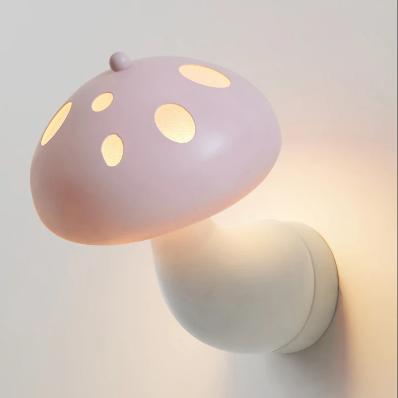 

Cartoon Kids Bedroom Bedside Wall Lights Pink Red Mushroom Design Rechargeable Battery Wall Lamp for Children Baby Nursery Room