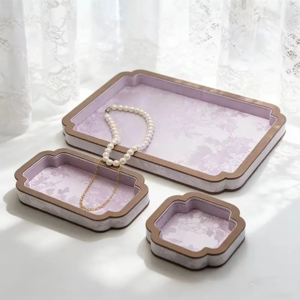 Satin Surface Jewelry Display Tray Rectangular Shape Flower Pattern Jewelry Storage Tray Chinese Court-Style Vintage Design
