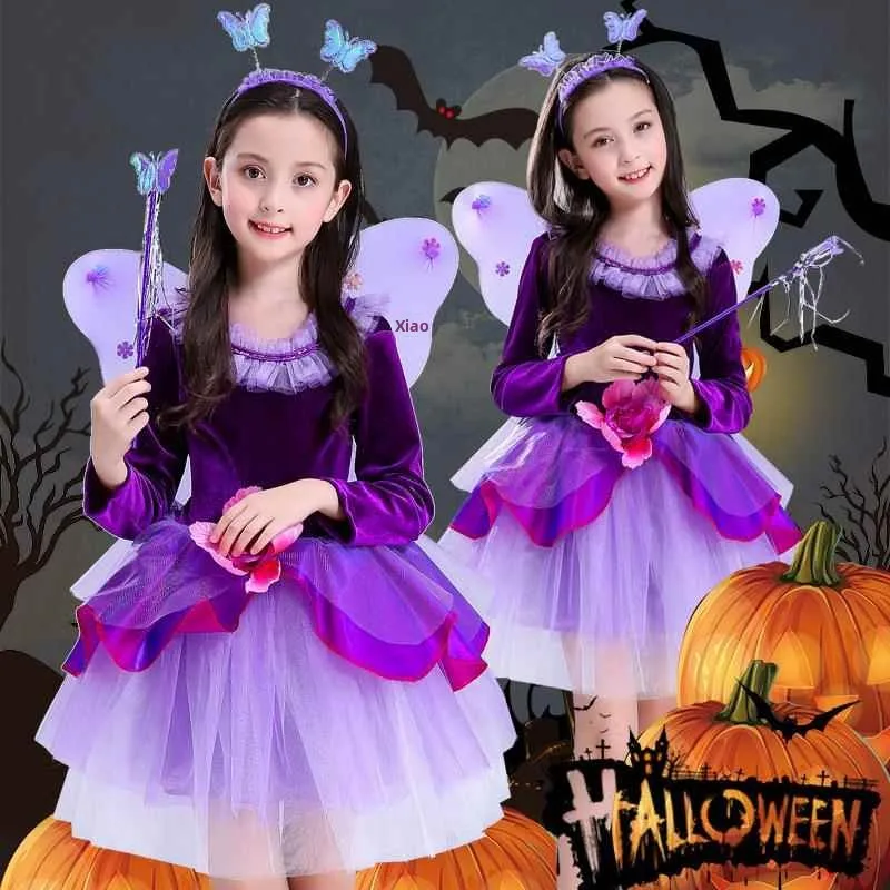 loween Children's Performance Costume Witch Girl Fairy  eup Dance Cosplay Performance Clothes Fem Toddler