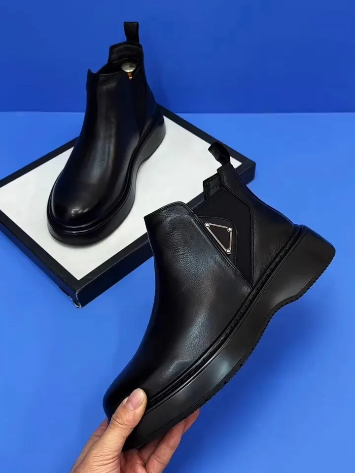 

Men's Winter Casual Comfortable Fleece Lined Pure Leather Shoes Fashionable Versatile Business Style Rubber Sole round Toe