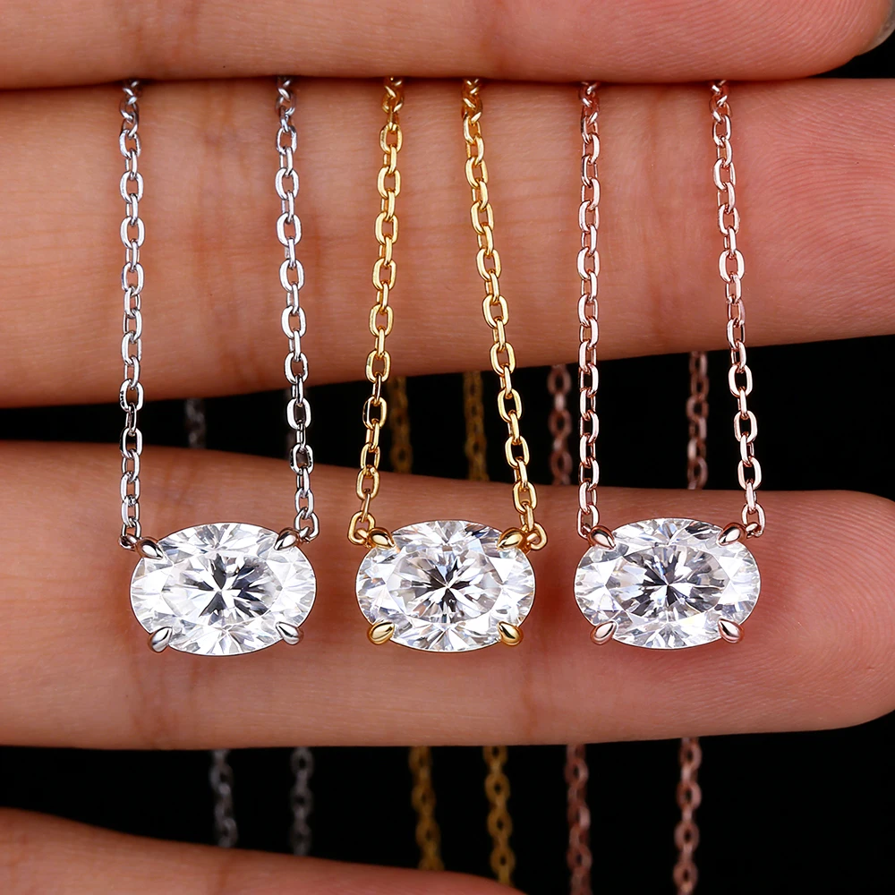 

Ожерелье BXINY East West Solitaire с овальным муассанитом, подвеска из стерлингового серебра S925 с лабораторным бриллиантом для женщин, ювелирные изделия, подарки, сертификат GRA