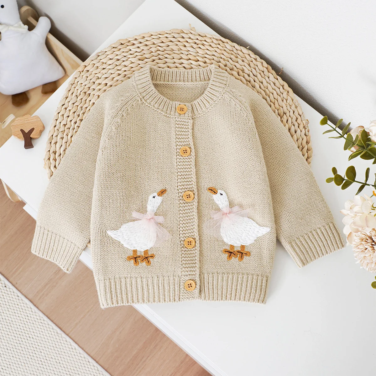 Baby Goose Sweaters Cardigans Animal Embroidered Long Sleeve Infant Boys Girls Knitted Jackets & Coats 1-3Y Toddler Knitwear Top