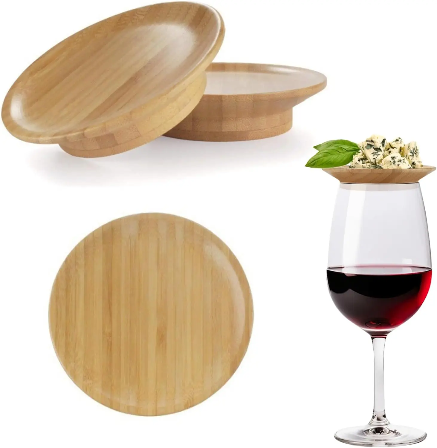 Wine Glass Charcuterie Topper Bamboo Wine Glass Cover Coasters Plate Drinking Glass Covers Wood Glass Toppers for Family Party