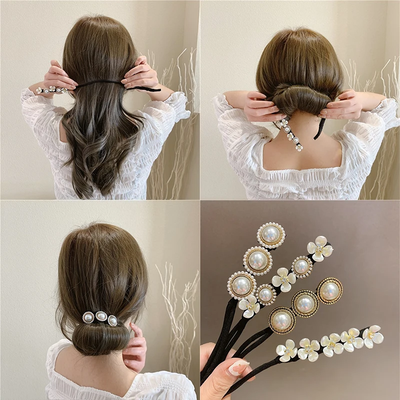 Magic Elegant Pearl Flower Bun Maker Lazy Hair Curlers Styling Accessories Hairpin Hair Braider Hairstyle Twist Hair Accessories