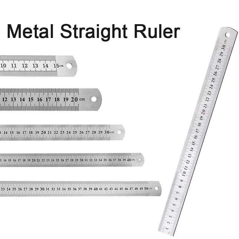 

Металлическая прямая линейка из нержавеющей стали для студентов, столяров, измерительный инструмент с прямыми краями для рисования и черчения 15/20/30/50 см