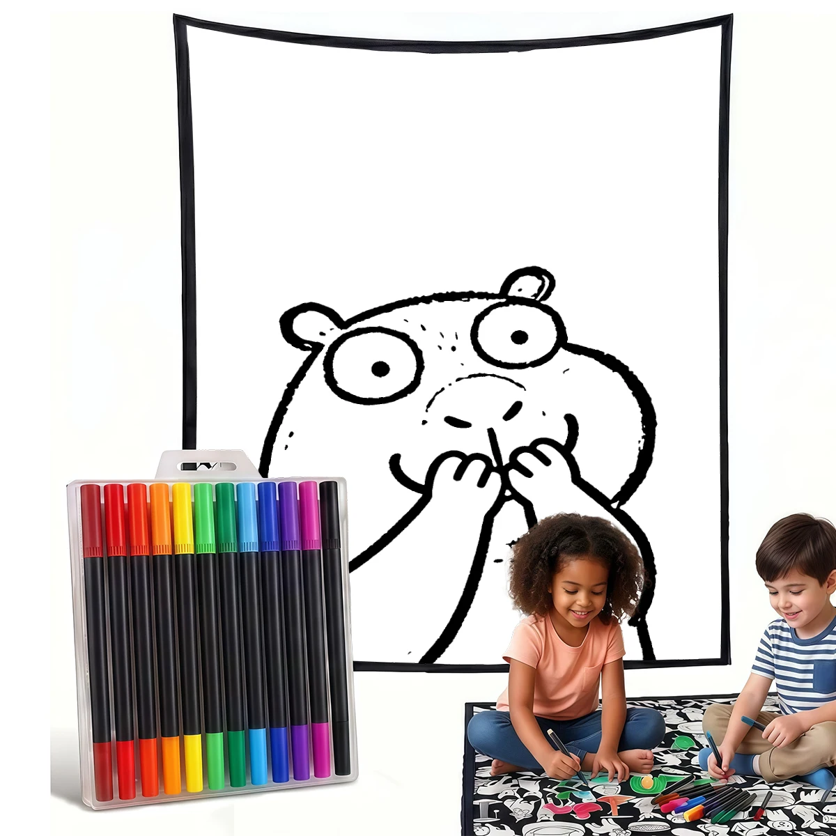 Brown Capybara Smug DIY Cozy Coloring Blankets -24 Markers, Cozy Velvet Ideal For Daily Use Home Decor And Kids Spaces