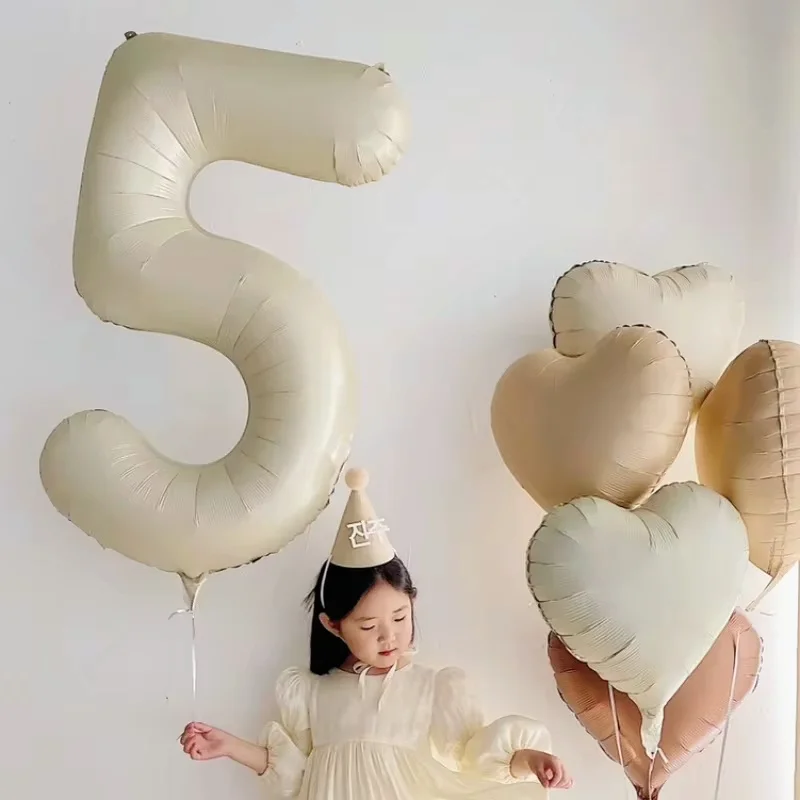 32/40inch Large 0-9 Number Balloons Birthday Party Photo Props Milk White Caramel Color Aluminum Film Balloon Anniversary Supply