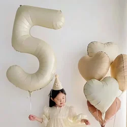 32/40inch Large 0-9 Number Balloons Birthday Party Photo Props Milk White Caramel Color Aluminum Film Balloon Anniversary Supply