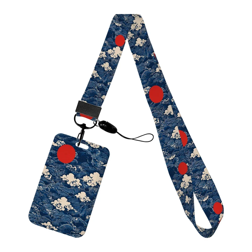 Hefeng Style Flowers Japanese Wind Clouds Card Holder Neck Strap Student Bus Plastic Lanyard Accessory Public Transport ID Card