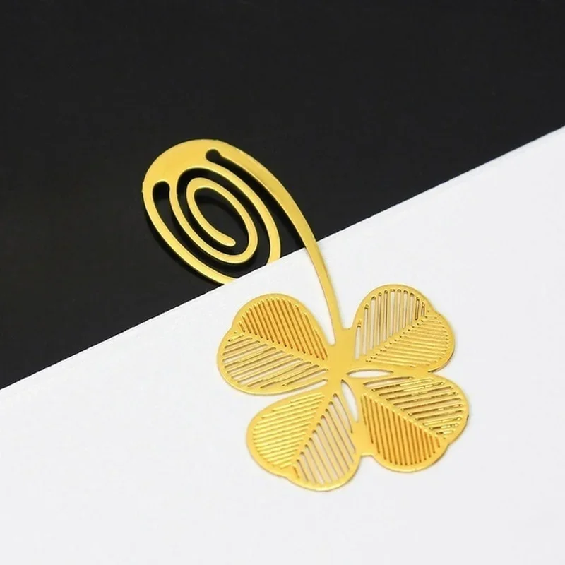 Chinese Style Bookmark 4 Piece Set Plant Classical Four-leaf New Clover Wedding Graduation Gift Metal Bookmark