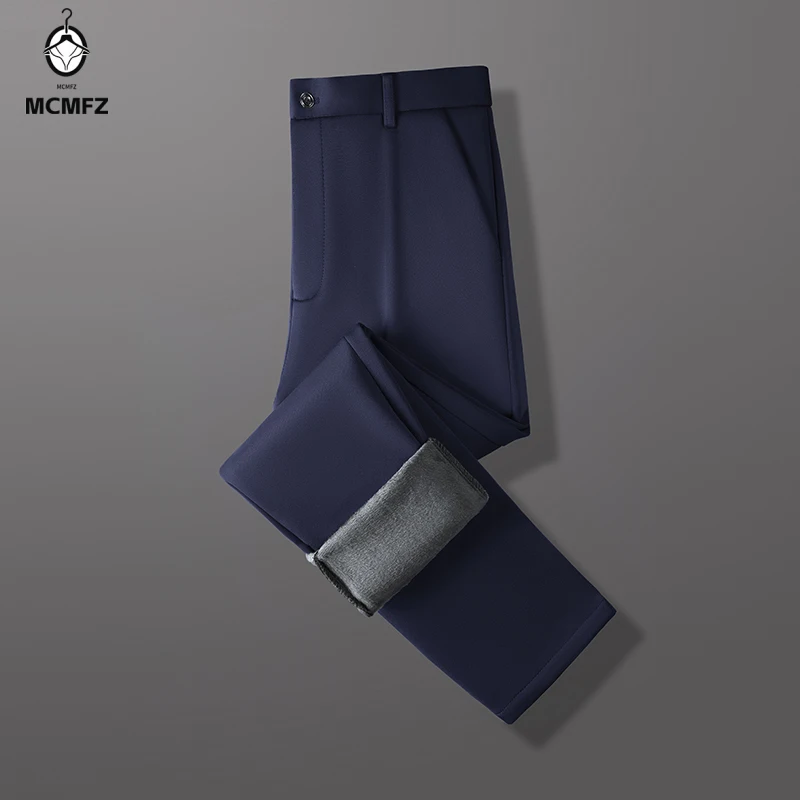 Minimalist Fashion Men Cold Weather Work Slacks Anti Crease Windproof Outer Fabric Tailored Leg Winter Commuting Bottoms