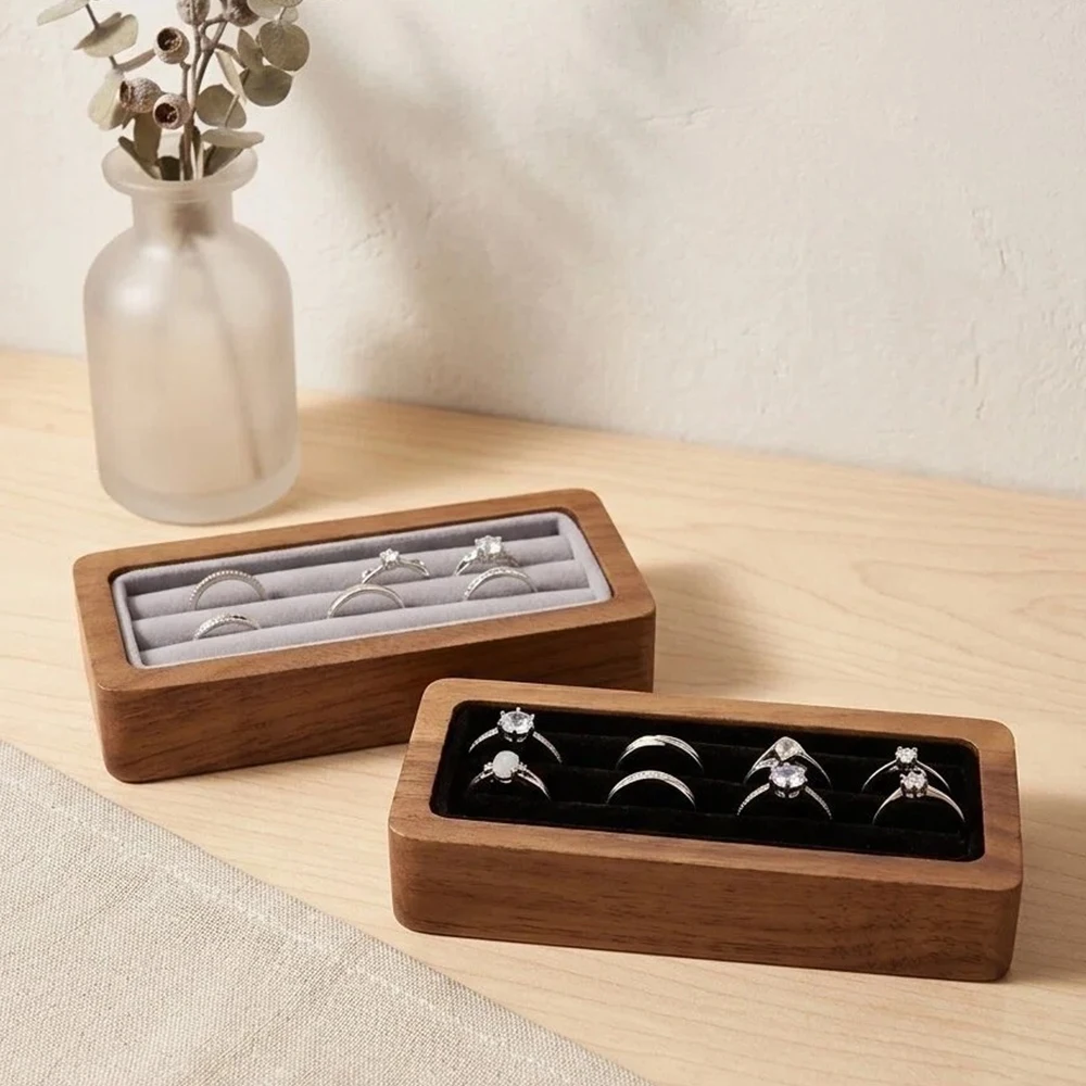 

Woman Retro Solid Wood Jewelry Storage Tray Vanity Table Large Capacity Earring Packaging Utensil Cocktail Party Ring Gift Box