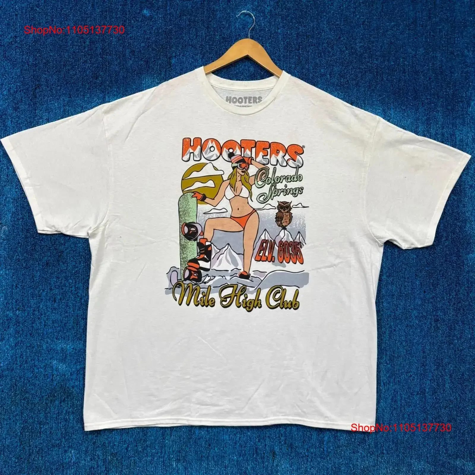 

Hooters Colorado Springs Mile High Club Зимняя промо-футболка 3X винтажный потертый топ для повседневной носки уличная одежда слегка