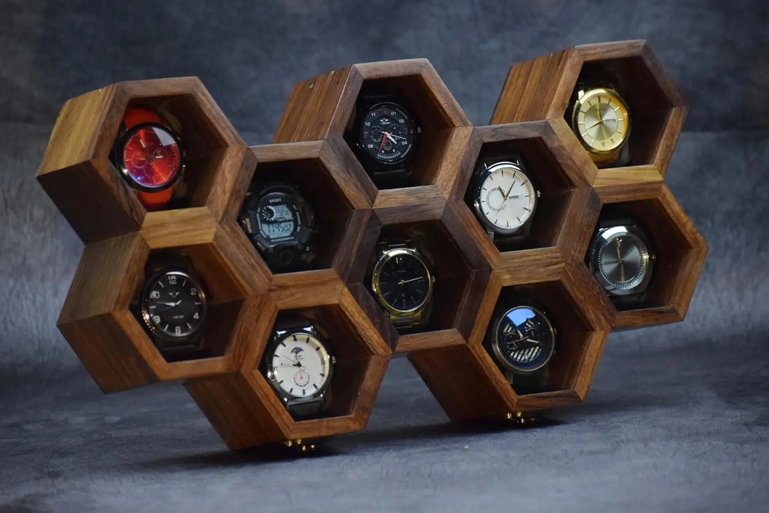Large Rosewood Honeycomb Watch Box Display Case Holder Organizer for Men, Vintage Storage to Keep Watches Safe